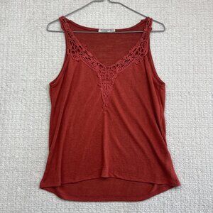 Women's Stradivarius Deep Coral Red Crochet lace Boho Hem Tank Top - Size M